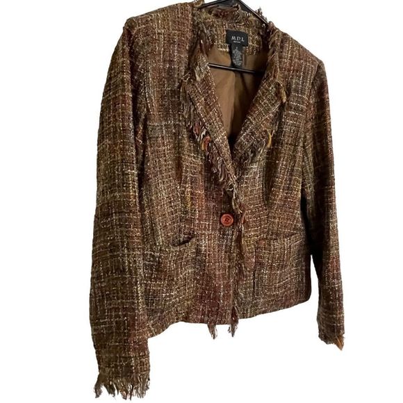 M.D.L. New York Tan Tweed Fringe Blazer - Picture 4 of 10